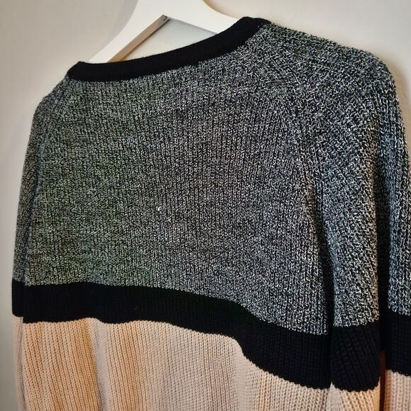 Shein Sweater Crewneck Color Block Stripe Knit Casual Neutral Trendy - Picture 6 of 10